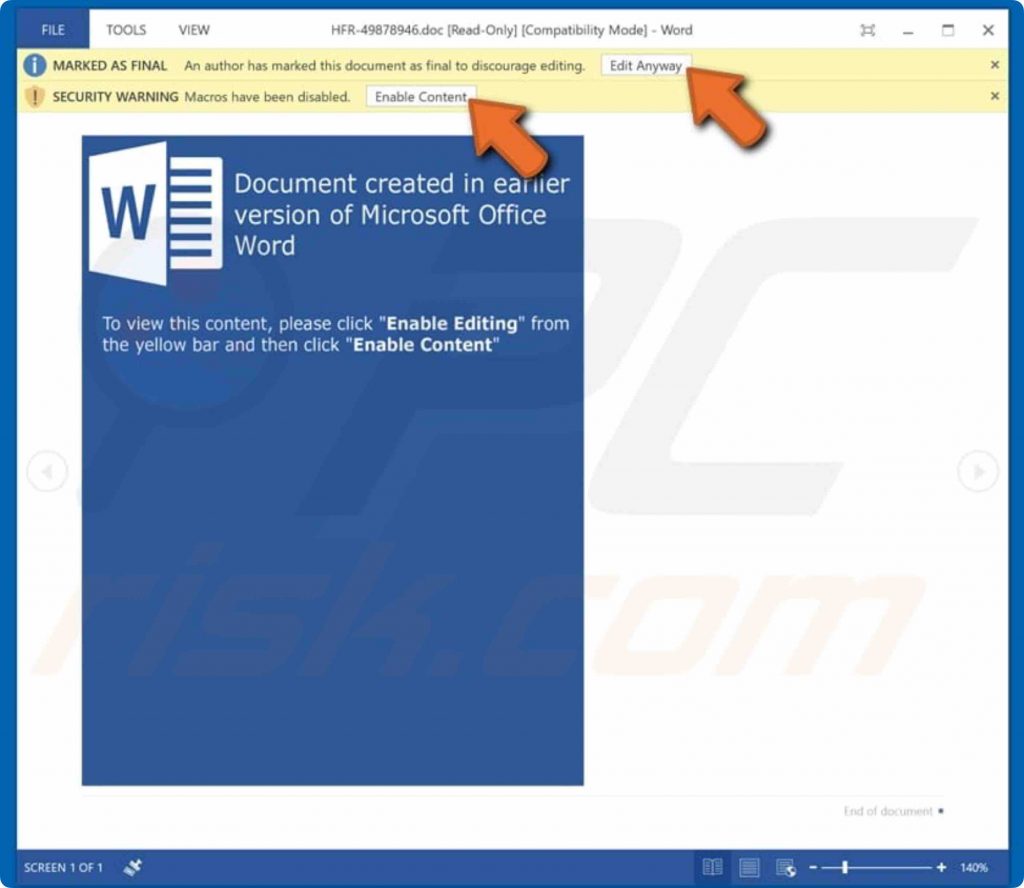 malicious word macro bad link cybersecurity
